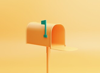 Orange mailbox on orange background. minimalist concept. 3d rendering.