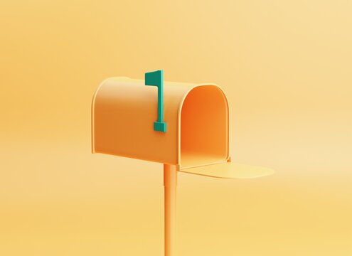 Orange mailbox on orange background. minimalist concept. 3d rendering.