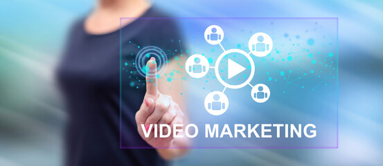 Woman touching a video marketing concept