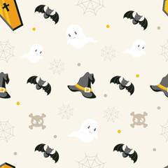 halloween seamless pattern in flat style cute characters element