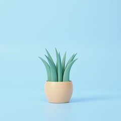 plant with leaves in pot. Gardening concept. 3d rendering icon. Cartoon minimal style.