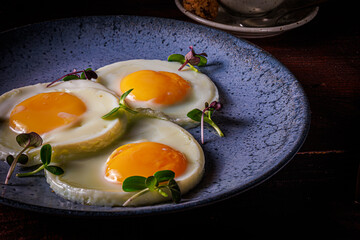 fried eggs in a pan on a plate