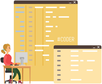 Programmer engineering and coding. Programmer working on web development on computers. Concept of script coding and programming in php, javascript, python, other languages. Software developer