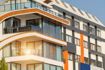 Obraz premium New residential building with panoramic windows.