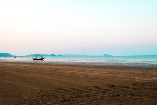 Panorama  scenatic  view of seascape  with trsditional fishing boat and beautiful blue ocean South East Asia Thailand
