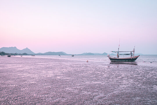 Panorama  scenatic  view of seascape  with trsditional fishing boat and beautiful blue ocean South East Asia Thailand