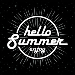 Hello Summer. Hand lettering illustration. Calligraphic greeting inscription