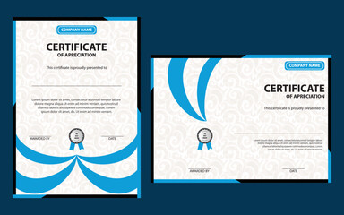 Modern and professional academic certificate of appreciation award template design, Modern blue certificate template and border, for award, diploma, and printing