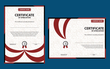 Modern Red color and professional academic certificate of appreciation award template design, Modern blue certificate template and border, for award, diploma, and printing