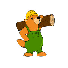 Gopher woodchuck lumberjack builder character sticker cartoon. Without background	
