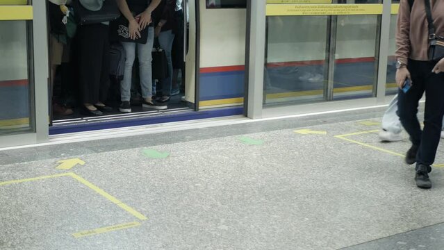 Foot View To The Subway Train's Door While Closing