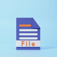 File or document 3d rendering icon on blue background.