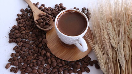 cup of coffee with beans