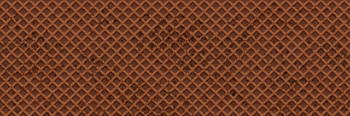 Chocolate waffle vector background. Wafer texsture seamless pattern. Ice cream cone, crispy snack, sweet food  illustration