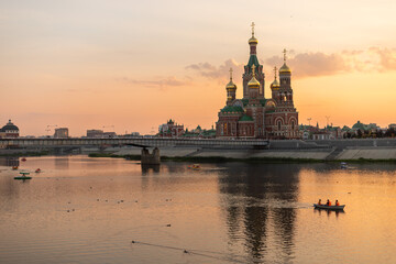 View of the embankment of the city of Yoshkar-Ola at sunset