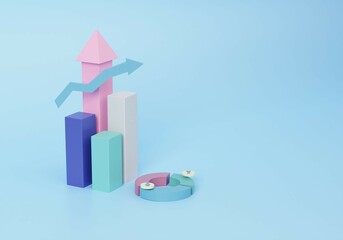 Obraz premium Minimal isometric data analytics growth statistics finance chart graph Optimization Stock market To invest business development concept. Embroidered arrow target planning. 3D render illustration