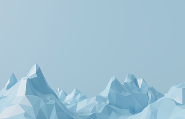 blue pastel mountain low poly style 3d rendering. 3d blue ice or winter mountain background. 3d illustration