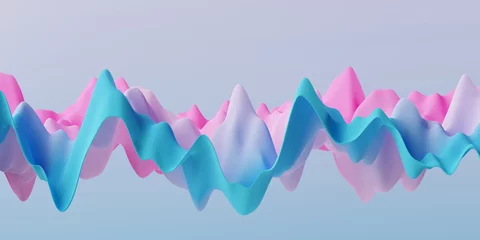 Lichtdoorlatende gordijnen Bergen Pastel sound wave or mountains low poly style 3d rendering. 3d blue and pink mountains background. 3d illustration