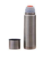 steel thermos, vacuum flask isolated