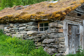 Old stone cottage Homlongfarm in the mountain of Norway.