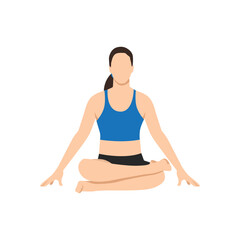 Woman doing Firelog Pose, Fire Statue Pose, Double Pigeon Pose, Square, Ankle to Knee Pose. Practice Agnistambhasana