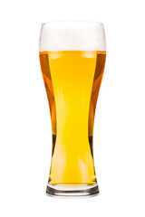 Glass filled with white lager beer with foam