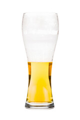 Tall beer glass almost full with lager beer