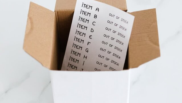 supply chain shortages, business inventory with every item being out of stock with postage parcel from online shopping