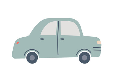 Cute kids car. Road trip. Travel concept. Transport in hand drawn style for design of kids map,  pre school education, textiles. Cartoon illustration