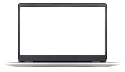 Laptop computer with blank screen isolated on white background.