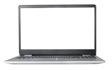 Laptop computer with blank screen isolated on white background.
