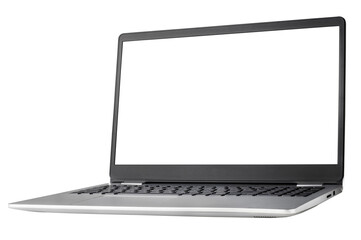 Laptop computer with blank screen isolated on white background. - obrazy, fototapety, plakaty