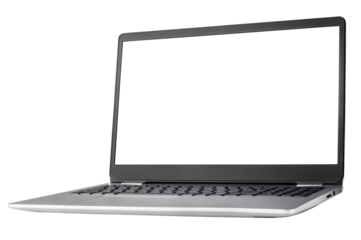 Laptop computer with blank screen isolated on white background.