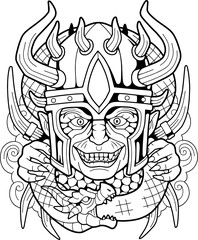 scandinavian god of deceit Loki, outline illustration design