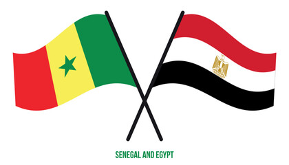 Senegal and Egypt Flags Crossed And Waving Flat Style. Official Proportion. Correct Colors.