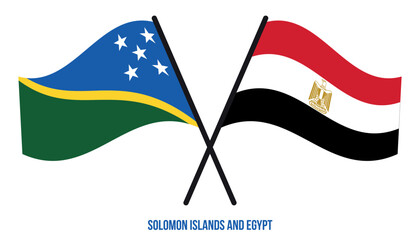 Fototapeta premium Solomon Islands and Egypt Flags Crossed And Waving Flat Style. Official Proportion. Correct Colors.