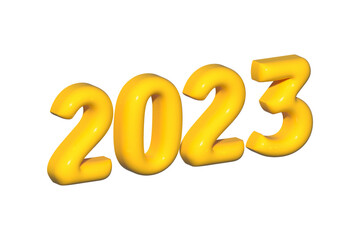 New Year 2023 text, 3d realistic render vector, glossy plastic.