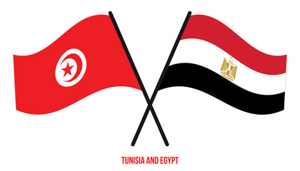 Tunisia and Egypt Flags Crossed And Waving Flat Style. Official Proportion. Correct Colors.