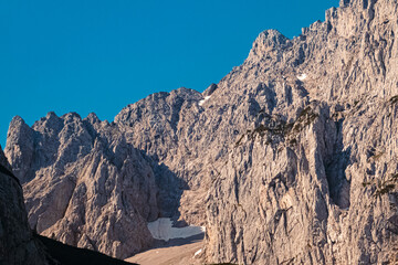 Beautiful alpine summer view at the famous Kaiserbachtal valley, Saint Johann, Wilder Kaiser, Tyrol, Austria