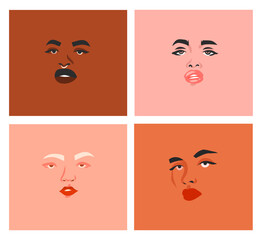 Hand drawn vector abstract clipart modern graphic contemporary illustration character collection set of young happy women cartoon avatar icon.Feminine avatar concept design.Face character illustration