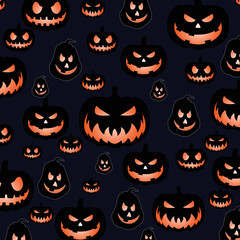 Seamless vector pattern with pumpkins. Halloween illustration. scary vampire bat shadow background