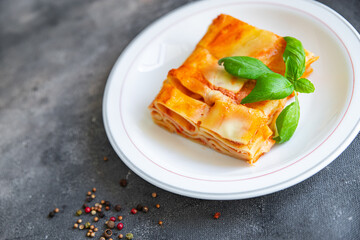 pasta casserole ziti lasagna tomato sauce, cheese fresh  meal food snack on the table copy space food background