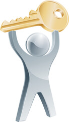 Person holding up key to success