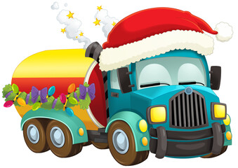 Cartoon christmas car truck cistern illustration for children
