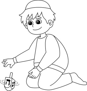 recommend clip art: Hanukkah Boy Playing Dreidel Isolated Coloring 
