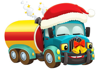 Cartoon christmas car truck cistern illustration for children

