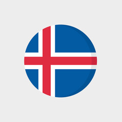 Flat icon flag of Iceland in circle symbol isolated on white background. Vector illustration.