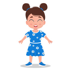 Child smiling with closed eyes, girl, schoolgirl. Vector illustration