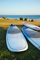 Door stickers Bolonia beach, Tarifa, Spain Windsurf boards on the beaches of Tarifa at sunset, Costa de la Luz, Cadiz Andalusia Spain 
