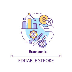 Economic concept icon. Business and commerce improvement. PESTLE tool abstract idea thin line illustration. Isolated outline drawing. Editable stroke. Arial, Myriad Pro-Bold fonts used